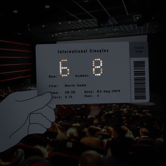 Hole Punched Cinema Ticket That Shows Row And Seat Number In The Dark, Designed By Li Peitong