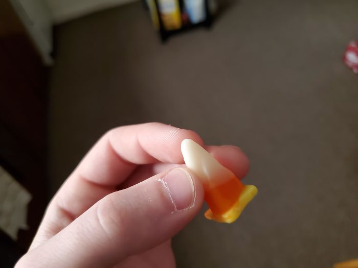 A Deformed Piece Of Candy Corn Came Out Looking Like A Traffic Cone