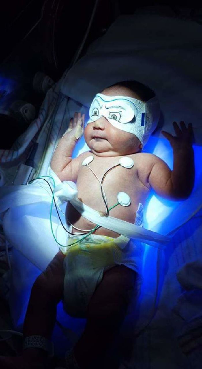 My First And Newborn Son Is Jaundiced And Receiving Light Therapy. So As An Artist Turned Dad, I Made Sure He Let The Nurses Know How He Was Feeling Behind That Mask