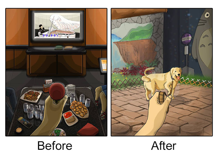 Life-Before-After-Pets- Illustrations-Mai-John