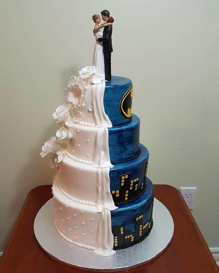 Half Batman Half Traditional Wedding Cake