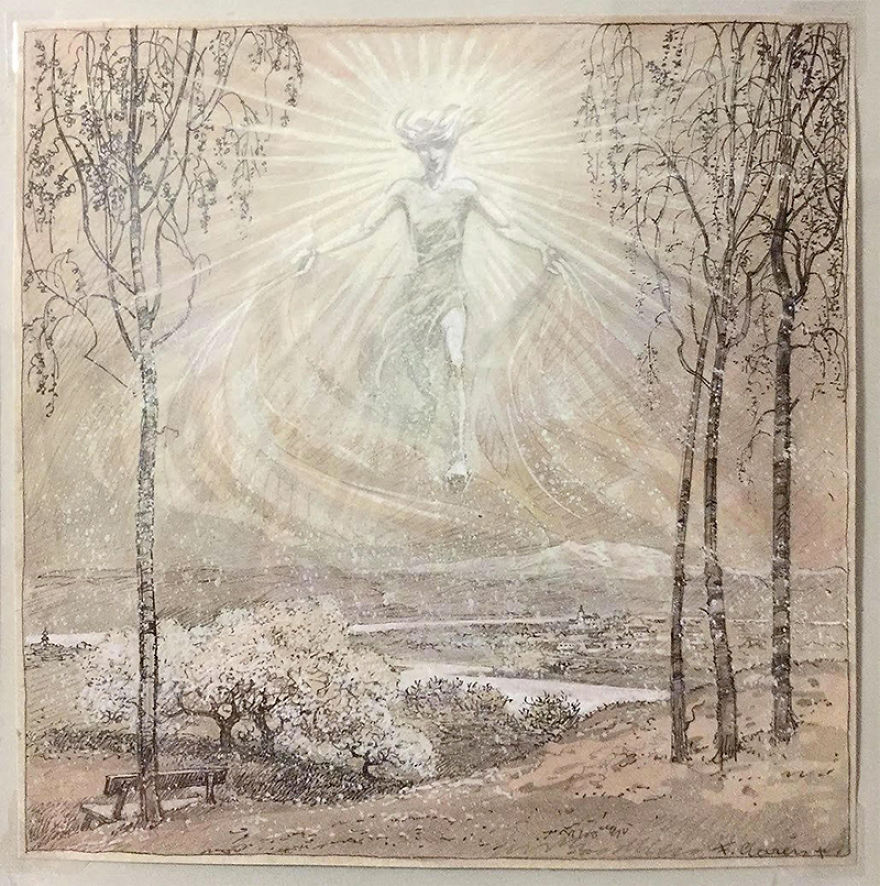 Fritz Gareis (1872-1925) “The Light” Ink And Watercolor, Circa 1920