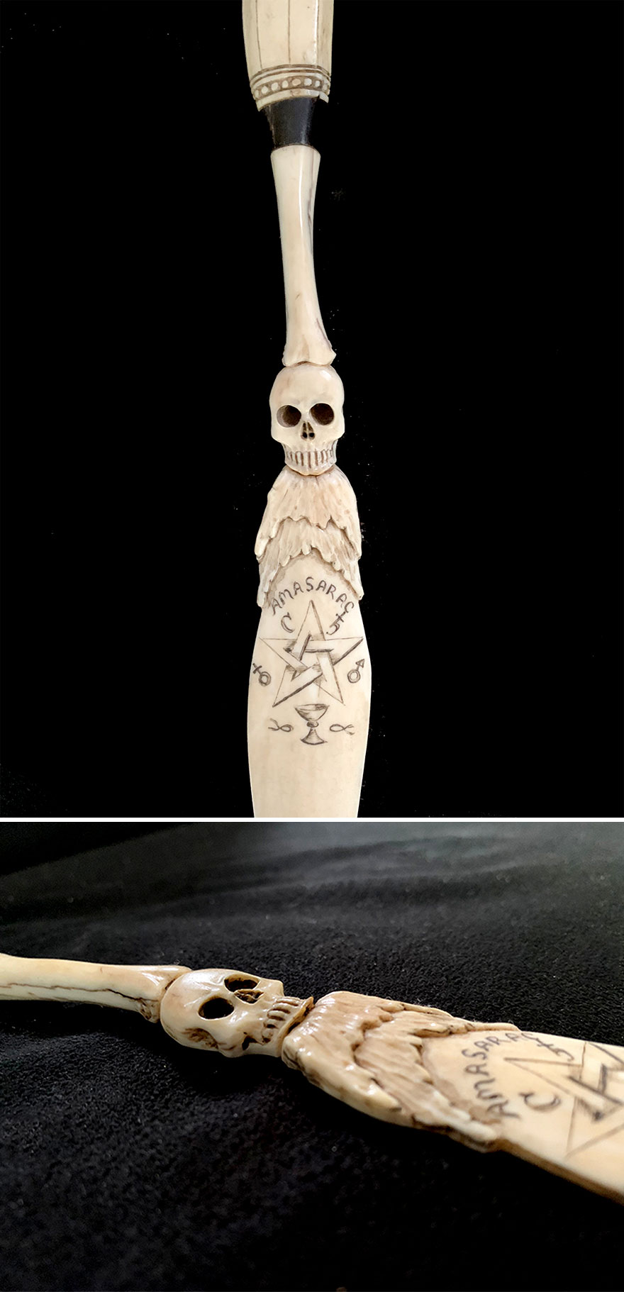 Scrimshaw Magic Wand Made In Early 1800s, Boston Area, Unknown Maker
