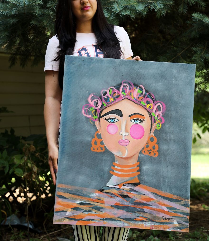 Pooviartgallery- Original Portrait Painting Of Frida Kahlo Pooviartgallery- Original Portrait Painting Of Frida Kahlo