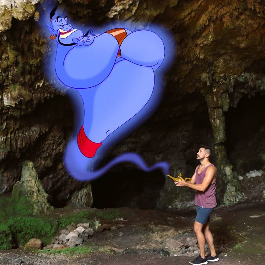 This Guy Is Interacting On Adventures With Cartoon Characters And The Result Is Really Fun