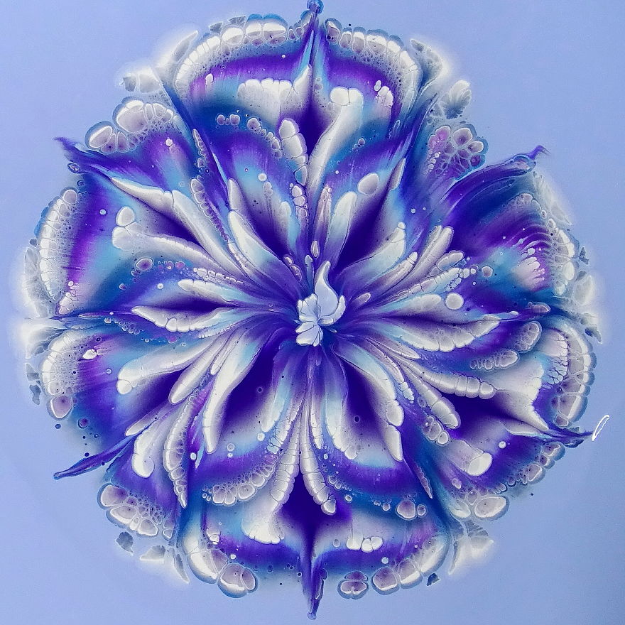Violet ~ Acrylic Pour Flower Painting ~ Cup Bottom Reverse Flower Dip