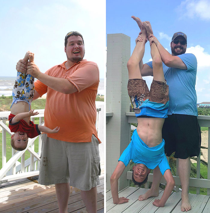 Recreated A Picture With My 14 Year Old Son From 13 Years Ago Today On Vacation