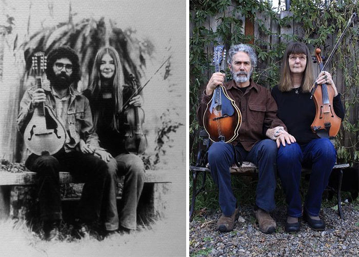 Mis padres en 1975 y en 2020. Llevan casados y tocando juntos más de 45 años