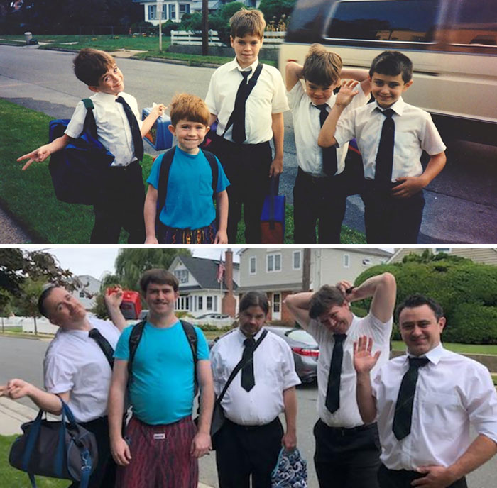 For My Mom’s 60th Birthday, My Brothers, My Cousin And I Recreated A Photo From My First Day Of Kindergarten