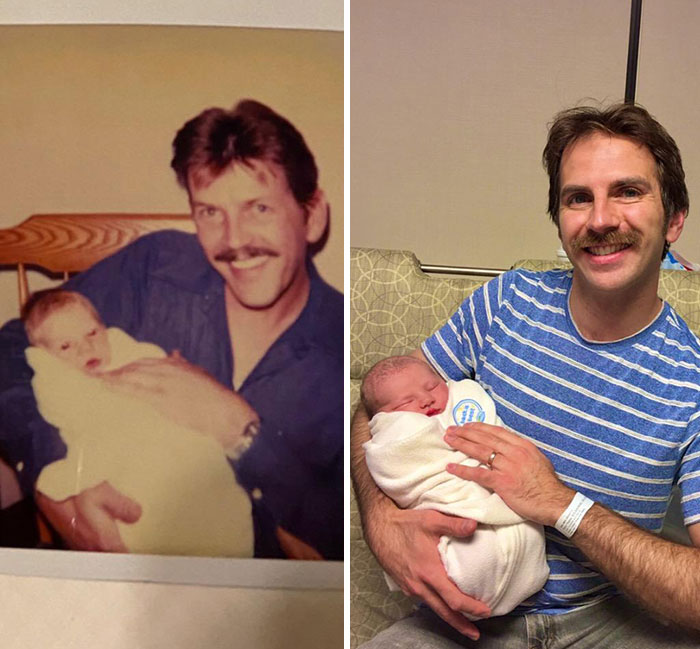 My Dad Holding Me As A Baby vs. Me Holding My Newborn Son