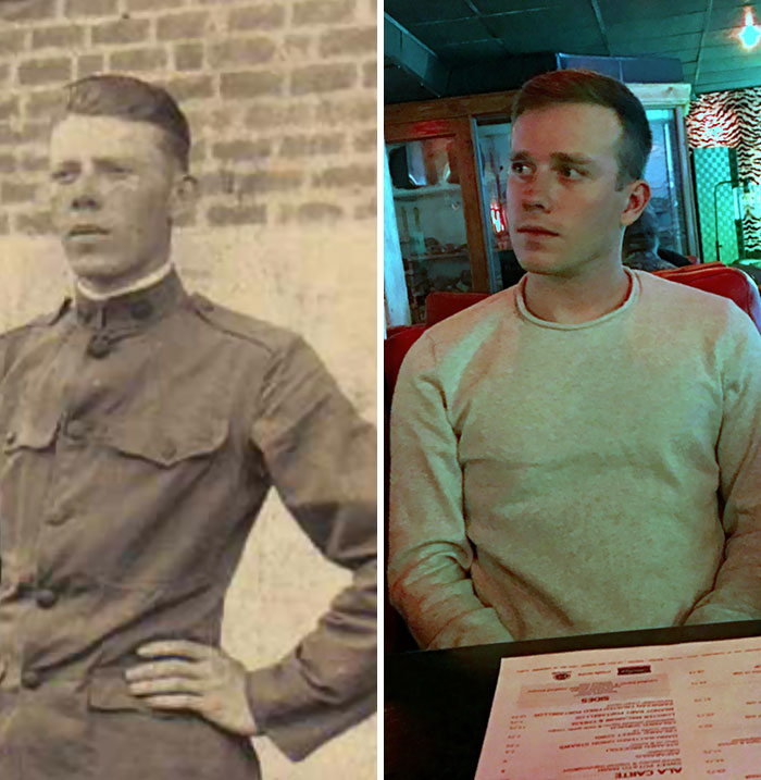 I Was Digging Around On Ancestry And Found A Photo Of My Husband's Great-Grandfather From World War I. I Had To Do A Side-By-Side Comparison