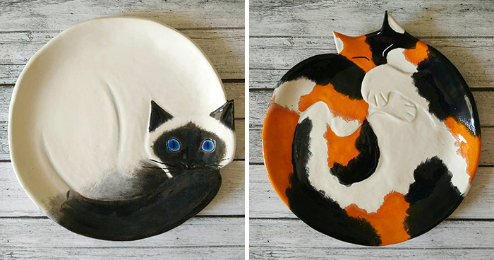 No Cat Lover Will Be Able To Resist These Cozy Curled-Up Cats As Decorative Ceramic Plates (13 Photos)