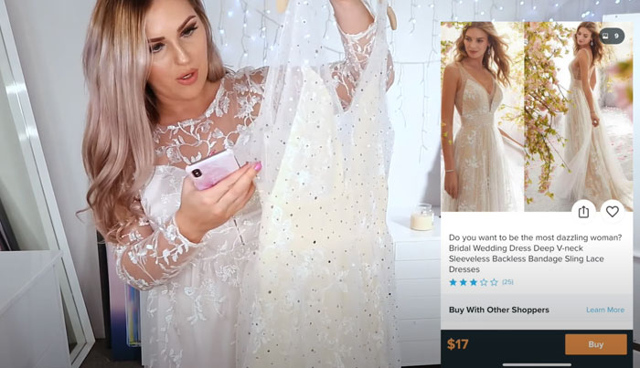 Woman Orders 10 Wedding Dresses From The Wish App, Shows The Expectations Vs. Reality