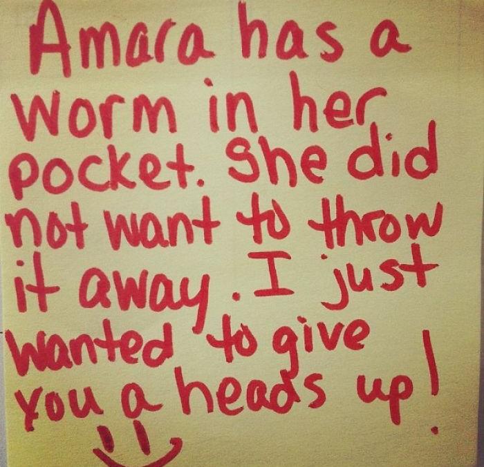 "Amara Has A Worm In Her Pocket. She Did Not Want To Throw It Away. I Just Wanted To Give You A Heads Up"