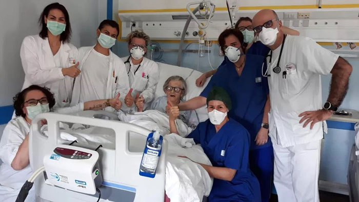 The First Recovered Covid-19 Patient In The Province Of Modena (Italy). She’s A 95 Year Old Grandmother