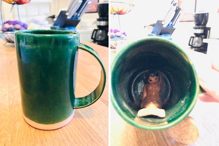 The Cat Broke My Favorite Coffee Mug Today, So My Husband Just Went Out To The Antique Shop And Came Back With This Gem... I Don’t Know Why There’s A Topless Mermaid In My Cup But I’m Obsessed Now