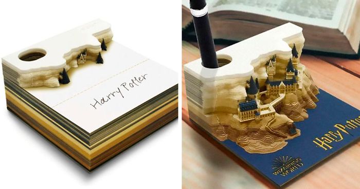 Perfect Gift For Every Harry Potter Fan This Memo Pad Reveals Hogwarts Castle The More You Peel It Away Bored Panda