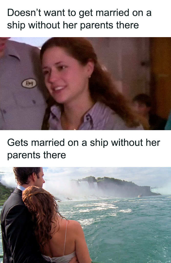 Pam's Insistence That She Doesn't Want To Marry Roy On The Booze Cruise Ends Up Coming Full Circle At Her Wedding To Jim