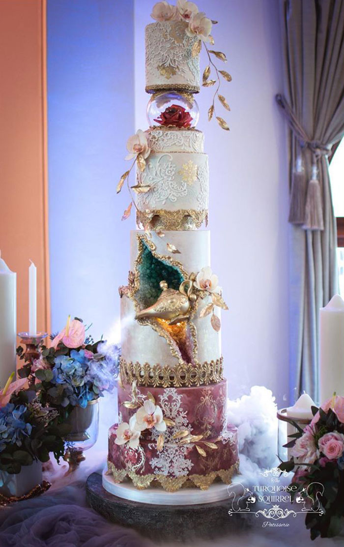 This Was The Cake I Created For A Stunning Droomtroue Wedding End Of Last Year... With Smoke Pouring Out Of The Aladin Lamp And Lighting In The Geode Cave