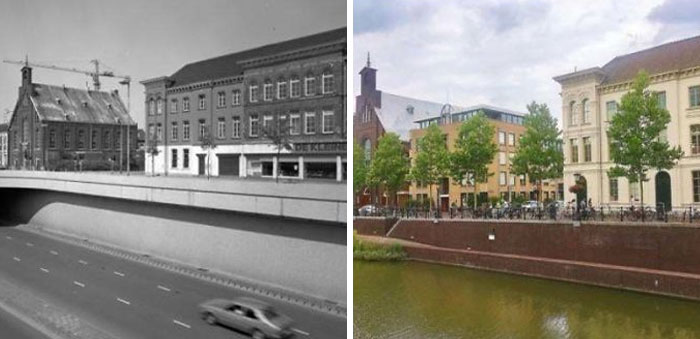 Utrecht, Holanda 1982 vs. 2020. Convirtieron la carretera en un canal