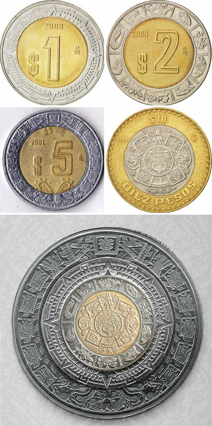 Si pones juntas todas las monedas mexicanas, se convierten en un calendario azteca