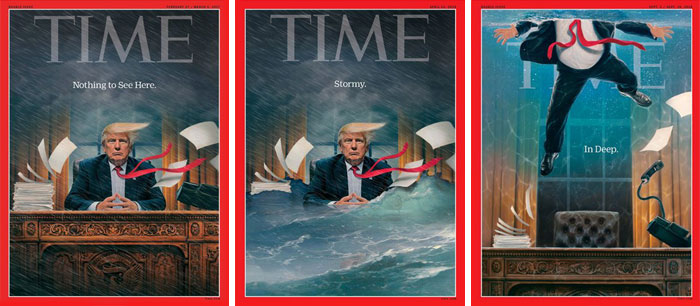 Portadas de la revista Time de 2017, a principios de 2018, y de esta semana