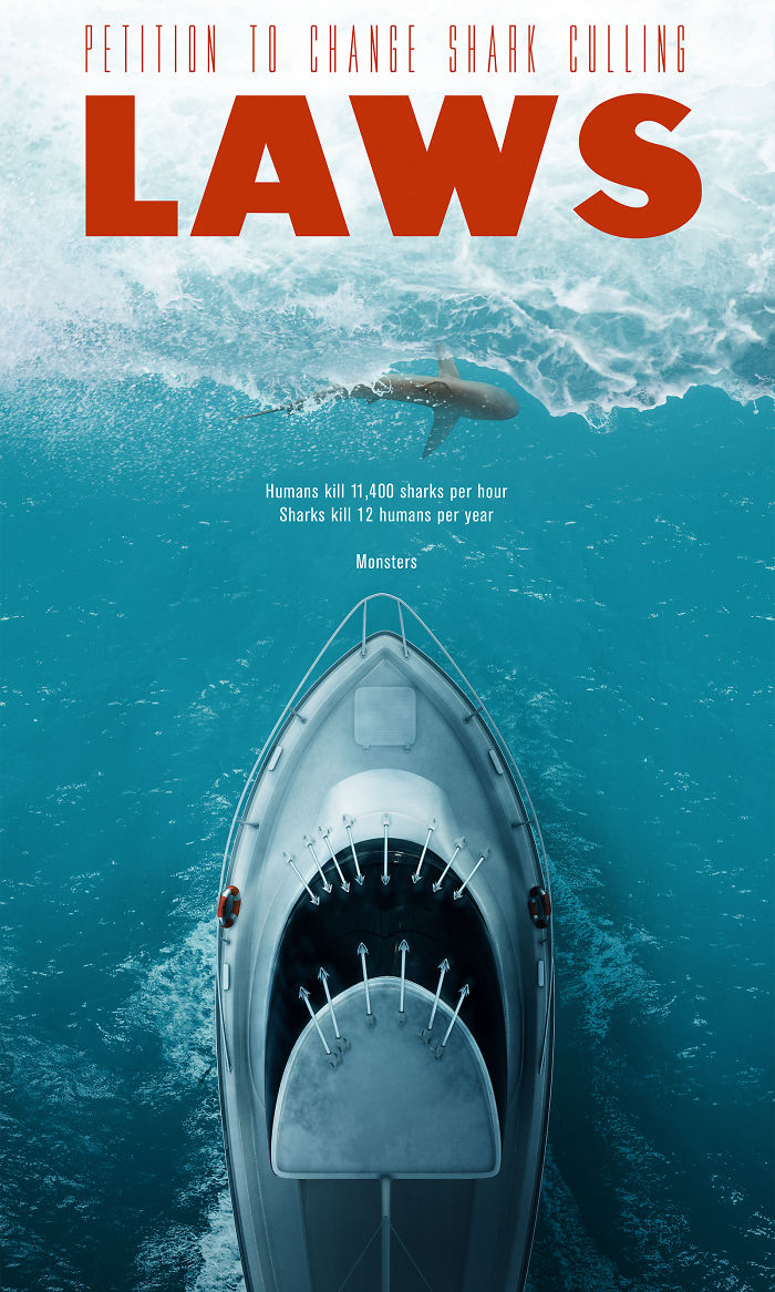 Poster para reforzar las leyes contra las matanzas de tiburones