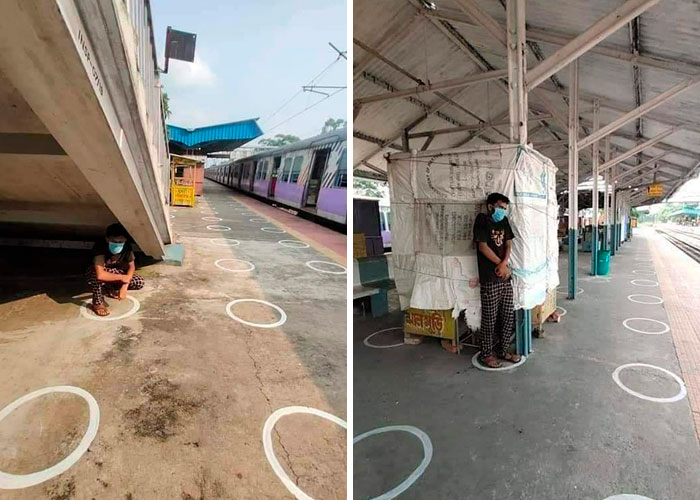 India Put Out "Social Distancing" Circles In One Of Its Train Stations, People Are Mocking Their Hilariously Awkward Placement