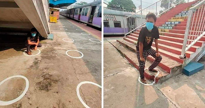 India Put Out “Social Distancing” Circles In One Of Its Train Stations, People Are Mocking Their Hilariously Awkward Placement