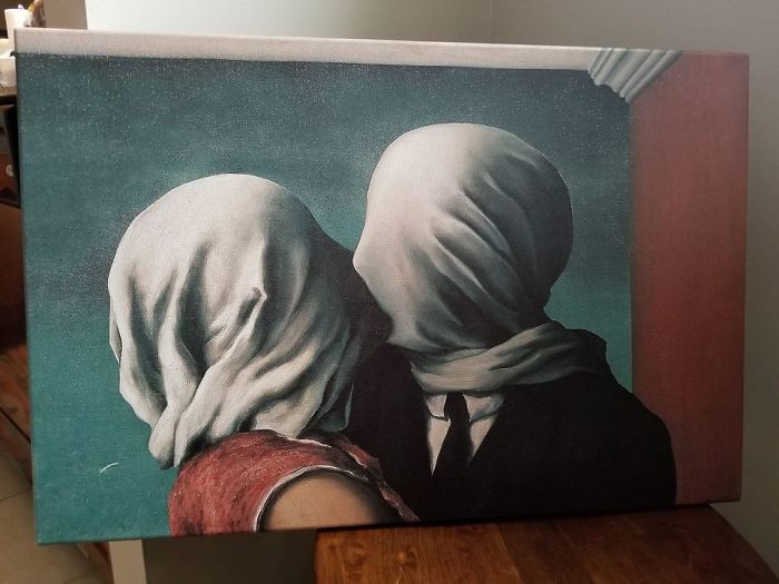 Look At My Awesome Alley Find! Magritte's 'The Lovers' Printed On Canvas. How Timely