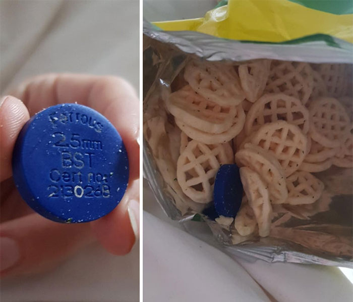 I Found This Blue Disc In A Packet Of Sour Cream Crisps. Its Has The Words "Ferrous 25mm Bst, Cert Number 213026b" On It. What Is This Thing?