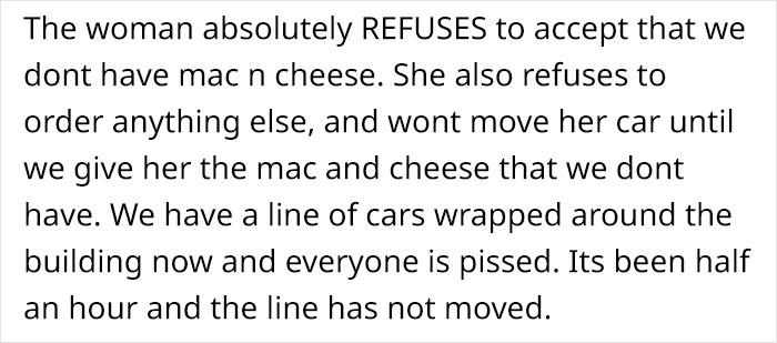 Story About An Entitled Person Who Aggressively Demanded To Be Served Mac And Cheese At Wendy's Goes Viral