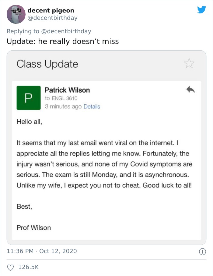 Professor Sends An Email To His Students Explaining Why The Class Is Postponed, And It's A Wild Ride