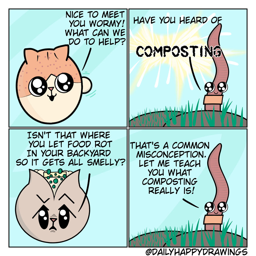 I Illustrate Comics About Composting Through The Eyes Of Cats