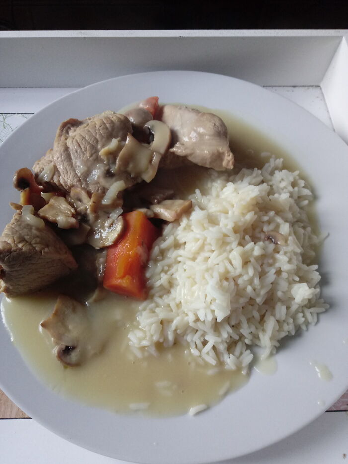 Blanquette De Veau/ French Veal Stew With His Sauce.made For My Mother Because I Broke My Ankle And She Had To Babysit Me, My Dog And My Rabbit For A Month While Working. So I Fed Her Very Well For The Inconvenience..