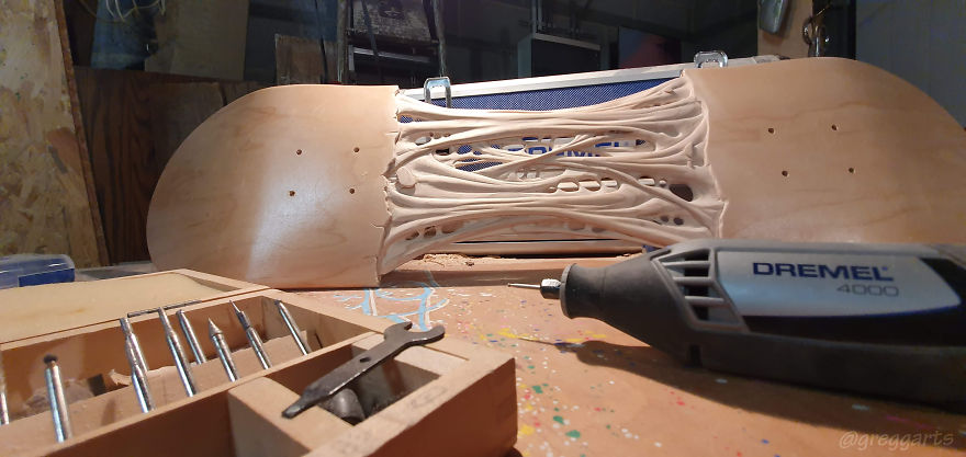 Mi interpretación de las tablas de skate: Diseños complejos que he hecho en mi garaje