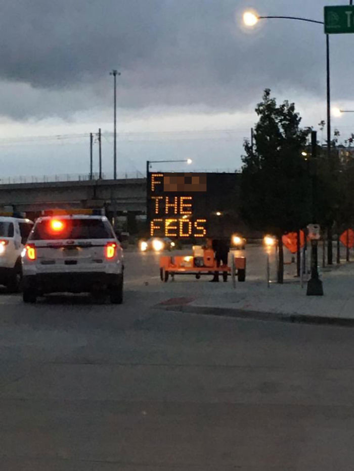 People Noticed This Hacked Sign In Denver That Spreads Anti-Police And Anti-Karen Messages