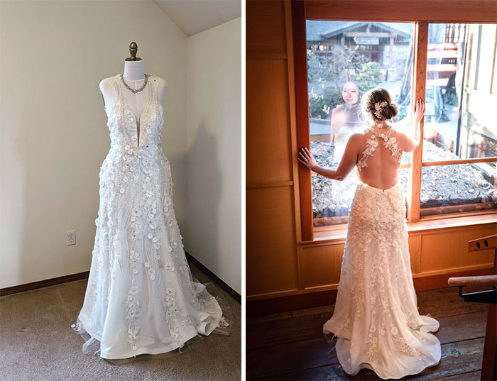 I Sewed A Wedding Dress With The Help Of Videos Online. There Is A Lot Of Handmade Work Here