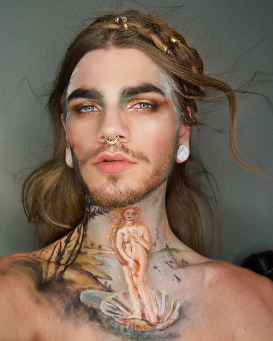 21-Year-Old Makeup Artist Uses His Face And Body As A Canvas To Recreate Famous Paintings (10 Pics)