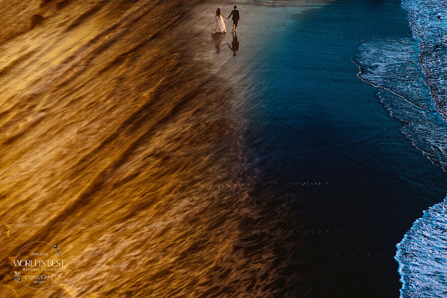 This Epic Golden Hour Frame Of Sand, Sea And A Couple In Love By Davina Plus Daniel