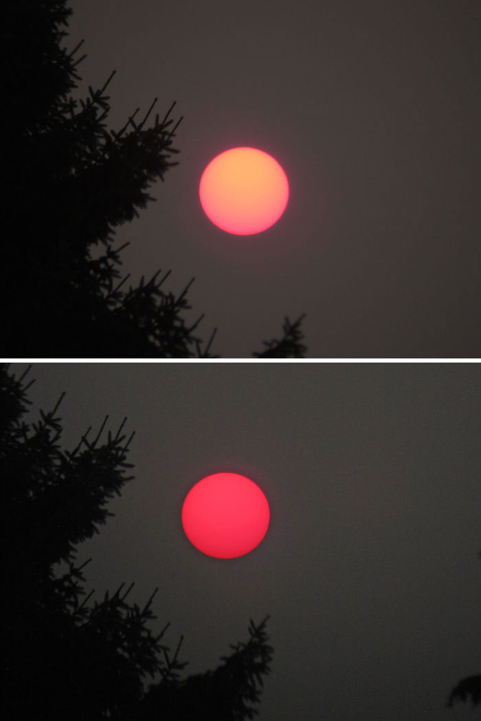 Sunsets On Two Different Nights During Smoky Skies From Forest Fires. Vancouver, Bc Canada