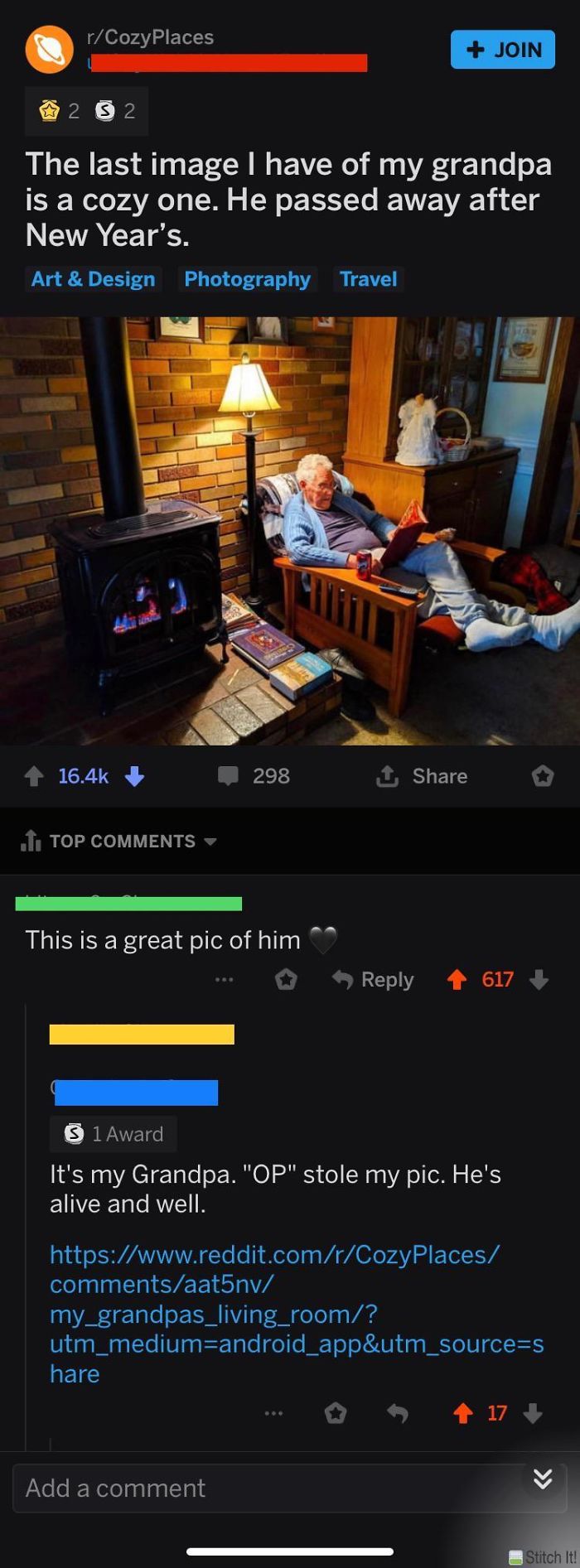 Guy Claims Picture Of Recently Deceased Grandpa. Real Op Show Up In Comments To Let Everyone Know Grandpa Is Still Alive And Well