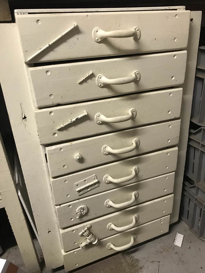 My Grandpa Uses The Actual Hardware For Labeling The Drawers