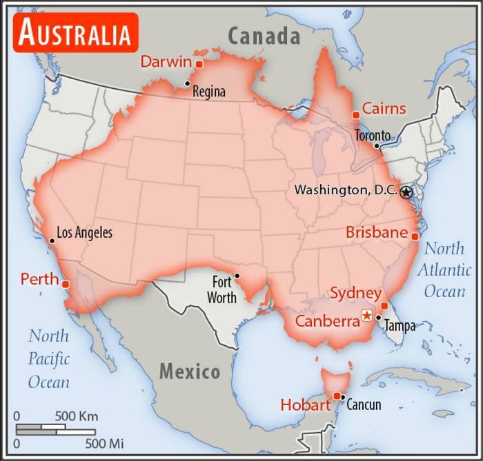 Comparación de tamaño entre Australia y EEUU