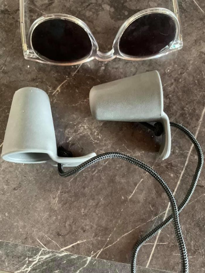 Cups On Lanyard Found On Lake Mi Beach (Glasses For Scale - Didn't Have A Banana)