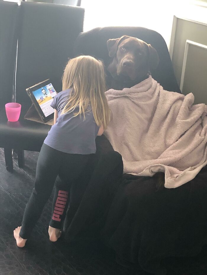 My Little Sister Keeping My Dog Company After He Puked