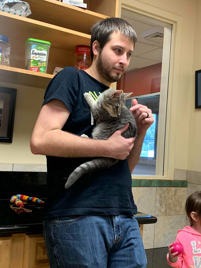 He Claims He Hates Cats. This Is At The Shelter Today Adopting Our Second