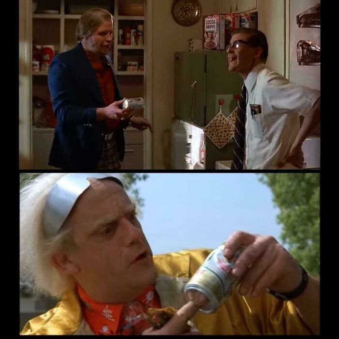In Back To The Future (1985) Before Marty Travels Back And Changes The Past, Helping His Father Gain Self-Confidence, George Drinks Miller Lite. When Marty Returns To 1985 The More Confident, Richer George Now Drinks Miller High Life The "Champagne Of Beers"