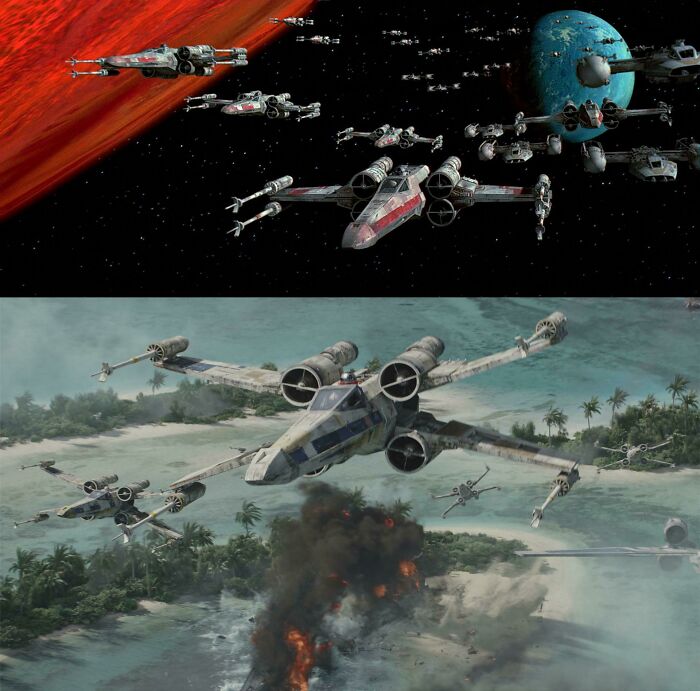 Star Wars (1977) Originally Had Red And Blue Squadron Attacking The Death Star, But Blue Conflicted With The Blue Screens, So It Was Changed To Gold. In Rogue One (2016), Red, Gold And Blue Squadron Attack Scarif, Where Blue Squadron Is Destroyed, Leaving Them Unavailable For The Events In Star Wars