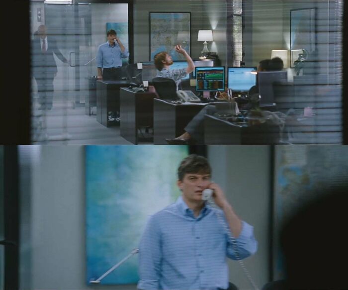 In The Big Short (2015), There's A Shot Of A Man Standing Near The Front Door Talking On The Phone. It's The Real Michael Burry (Portrayed By Christian Bale In The Film), The Investor Who Predicted The 2008 Housing Market Crash